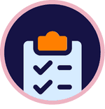 A circle icon with a check board in the middle